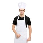 Hovoten White Chef Hat And Apron For Men Women Adults Set,Chef Costume,White Apron With Pockets,Halloween For Chef Outfit, White, Medium