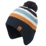 XYIYI Navy Striped Kids Baby Knitted Hat Toddler Winter Warm Fleece Lining Pompom Beanie Hat for 2-4 Years Old Boys Girls