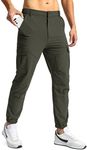 Pinkbomb Men's Hiking Cargo Pants with 7 Pockets Slim Fit Stretch Joggers Golf Cargo Work Pants for Men, Army Green, Medium