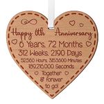 Happy 6th Anniversary Gift for Couples 6th Wedding Anniversary Gifts for Him Her Wedding Present for Husband 6 Years Celebration Keepsake Wooden Heart Plaque for Wife Spouse Partner