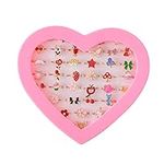 Chrontier 36 pcs Adjustable Rings Set Little Girls Cute Colorful Rings Dress up Jewelry Kids Gifts Princess Jewelry Toy Finger Rings Pretend Play Rhinestone Ring Box