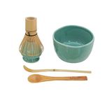 BambooMN Brand - Matcha Bowl Set (Includes Bowl, Rest,Tea Whisk, Chasaku, & Tea Spoon) 1 Set Green