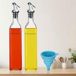 Misamo Enterprise 500 ml Glass Oil Dispenser Bottle with Silicon Funnel, Oil & Vinegar Bottle, Stainless Steel Leak-Proof Cork (2 Pieces Oil Bottle + 1 Piece Silicone Funnel)