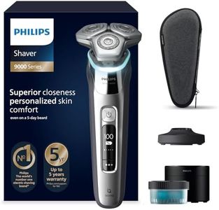 Philips Shaver S9000, rasoio elettrico Wet & Dry, tecnologia Lift & Cut e SkinIQ, rifinitore a scomparsa, custodia per pulizia, supporto ricarica, custodia viaggio, Chrome Silver, modello S9975/54
