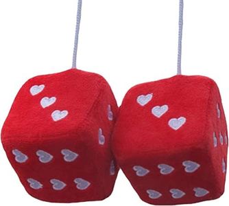 1 Pair of Fuzzy Dice, Red Fluffy Dice with Heart Shapes, Lucky Dice, Cute Car Decor for Rearview Mirror, Car Interior Ornament, Styling Accessories, 2.8 Inches