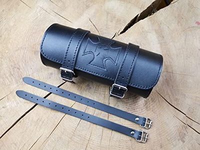 Herramienta de Herramientas con Cruz de Malta con Calavera de Orletanos, Compatible con Harley Davidson Chopper, maletín de Viaje de Piel, maletín Sissybar, maletín, maletín de Moto, Negro