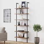 Nathan James Theo 6-Shelf Tall Bookcase, Wall Mount Bookshelf with Reclaimed Wood and Industrial Metal Frame, Oak/Black