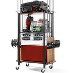 Ghosthorn Fishing Rod Holders for Garage, Fishing Gear and equipment Rotating Tackle Storage Cart, Pole Rod Rack Hold up to 10 Rods, Fishing Gifts for Men, Brown