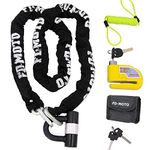 FD-MOTO 1.8M*10mm 4KG Steel Motorcycle Chain Lock Padlock + 110dB Yellow Alarmed Motorbike Brake Disc Lock + 1.5M Cable