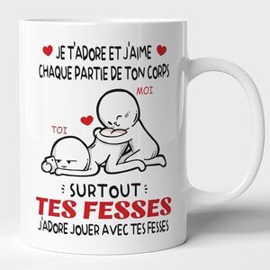 Lalasol Mug Couple Idée Cadeau Drôle Rigolo Fun Pour Les Amoureux – Tasse J'aime Tes Fesses Cadeau Pour Femme Saint Valentin Anniversaire Noël