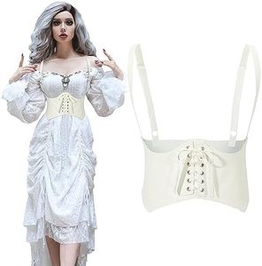 SUOSDEY Women Underbust Corset Belt Elastic Faux Leather Steampunk Renaissance Goth Corset Vest with Straps