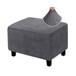 LiveGo Ottoman Cover, Footstool Cover, Washable Velvet Ottoman Slipcover, Rectangle Dustproof Pouffe Cover, Elastic Detachable Stool Cover in Five Colors (Grey, X-Large)