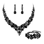 BriLove Bridal Jewellery Set for Wedding Women Austrian Crystal Teardrop Cluster Statement Necklace Dangle Earrings Link Bracelet Set Black Black-Tone