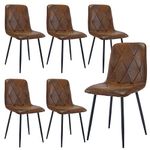 Artist Hand Set of 6 Dining Chairs for Dining Room Living Room, Vintage Faux Suede Dining Chairs with Backrest Upholstered Seat Solid Metal Legs, Brown