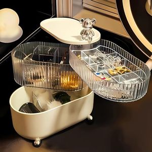 360°Rotating Hair Accessories Organizer, Bathroom Containers for Headband, Bows, Hair Tie, Hair Tools, Scrunchie, Jewelry Storage Box Earring Holder for Bracelets Rings Bracelets (White, 3 Tiers)
