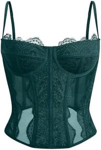 Dealmore Corset Tops For Women Going Out Lace Mesh Date Night Fall Fashion Outfits Clothes Crop Cute Party Club Strap Tank Green X-Large