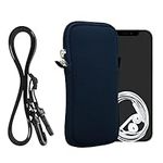 kwmobile Neoprene Phone Bag XXL - 7" - 6.9 x 3.3 inches (17.7 x 8.5 cm) Universal Case Holder with Neck Strap and Zipper - Navy Blue