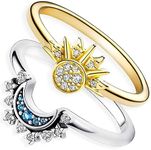 Fiklon Sun Moon Rings for Women Stackable Sprking Celestial Friendship Ring Set 14K Gold Silver Matching Rings Jewelry (Sun Moon, 7)