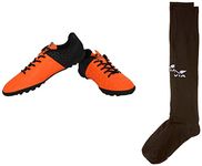 Nivia Aviator 102705 Football Futsal Shoes, UK 9 (Orange/Black) Plain Encounter Stockings (M, Black)