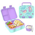 hombrima Kids Lunch Box, Bento Boxes Food Storage Container with Multi-Compartments for Boys Girls Children Adult Work School(LakeGreen-Mermaid)