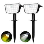 Solar Spot Lights 2 Pack, IP68 Waterproof Outdoor Motion Sensor Light, 14 LEDs Solar Landscape Spotlights, 6 Lighting Modes, Warm White + Cool White, for Garden, Yard, Wall, Patio, Driveway