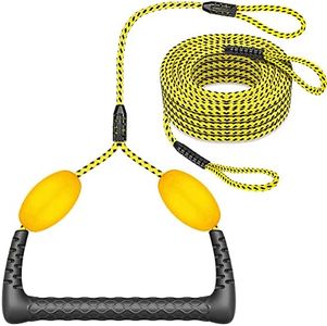 SELEWARE Cuerda de esquí acuático, cuerda de tabla de agua, mango de goma suave con 2 flotadores, 2 secciones, cuerda de remolque de barco, tubo remolcable, capacidad de 4000 libras, 75 pies