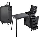 Joligrace Makeup Case Vanity Case Large Make Up Box Makeup Trolley on Wheels Beauty Box with 5 Drawers Portable Manicure Nail Table Make Up Organiser Storage, Black