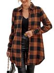 Jhsnjnr Women's Plaid Flannel Shirt Button Down Long Sleeve Top Blouse Mid-Long Checked Shirts Orange