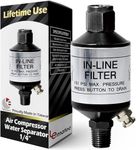 LE LEMATEC Air Compressor Filter, Inline Water and Moisture Separator with Drain Valve. 150 PSI Air Dryer. AI303