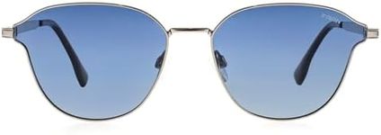 FAA'N Retro Metal Oval Round Trendy Cat Eye Sunglasses Womens Polarized Shades Glasses (Silver Blue)