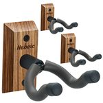 Neboic 3 Pack of Guitar Hanger, Guitar Wall Mount Display Bracket with Soft Padded Guitar Holder, Hard Wood Base Guitar Wall Hooks for All Bass Electric Acoustic Guitar Ukulele -Black Walnut