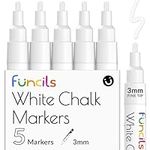 Funcils White Chalk Pens Fine Tip (5 Pack 3mm) - Chalkboard Pens, Liquid Chalk Pens Wipeable - Chalk Pens for Blackboards, Chalk Board Pen, Glass, Window Pens - White Chalk Markers, White Chalk Pen