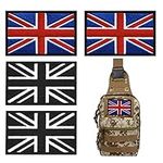 4-Pack British Union Jack Patches - Black & White & Blue UK Flag Embroidered Appliques with Hook and Loop Fasteners for Velcro Patch for Military Uniform, Tactical Bags, Jackets, Jeans, and Hats