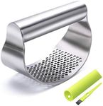GuDoQi Garlic Press Rocker, Stainless Steel Garlic Mincer Garlic Crusher, Garlic Chooper with Peeler and Scraper Brush, Garlic Press with Ergonomic Handle, Innovative Kitchen Gadgets