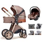 Luxury Pram Baby 3 In 1 Baby Buggy for Newborn and Toddler,Reversible Seat Prams, Send 6 Stroller Gift Accessories,for 0-36 Months (Color : KHAKI)