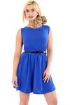 GW CLASSY OUTFIT Kids Girls Skater Dress Belted Plain Party Fashion Dress Sleeveless Flared Skater Dresses UK Size 5-13 Years (9-10 Years, Royal Blue)