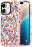 Rosarnnah Compatible for iPhone 16 Case Cute - Durable Shockproof 6.6 ft Drop Impact Phone Case - Glitter Pink Funny Mushroom Jungle Design for iPhone 16 6.1"