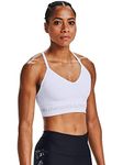 Under Armour Women's Seamless Low Impact Long Sports Bra, White (100)/Halo Gray, Medium