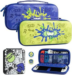 FUNDIARY Carrying Case for Nintendo Switch and Switch OLED, Hard Portable Travel Case for Switch and Switch OLED, Case Accessories Bundle with Game Case and 2 Thumb Caps - for Splatoon 3