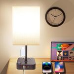 Table Lamp Dimmable cozoo USB Bedside Table Desk Lamp with 3 USB Charging Port(A+C) 2 Outlet,Nightstand Lamp with Charger Base White Fabric Shade,LED Touch Lamp for Bedroom/LivingRoom/Dorm/Home Office