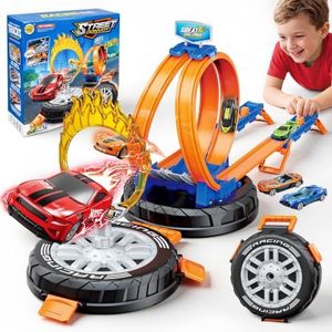 Topfresh 2026 Race Car Track Set Toy for Kids, Stunt Racing Playset