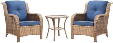 Rilyson Patio Bistro Set Outdoor Chairs - 3 Piece Wicker Rattan Patio Furniture Set with 2 Armrest Chair and 1 Side Table for Proch Deck Garden Backyard Balcony(Yellow/Blue)