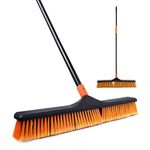 Garden Broom, Yard Brush Heavy Duty Outdoor 2-1 CLEANHOME 166cm, suitable for schools, factories, gardens, artificial grass brush,Stiff Broom(Orange black)