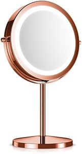 Navaris LED Illuminated Makeup Mirror - Two-Sided Vanity Mirror with Normal and 5x Magnification - 2-in-1 360° Swivel Cosmetics Mirror - Copper