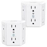 LENCENT Multi Plug 6 Outlet Extender, 2 Pack Surge Protector Wall tap, Power Strip 3-Side Widely Spaced Adapter Multiple Charger Expander, Mountable Wall Splitter for Home Travel Office, ETL Listed