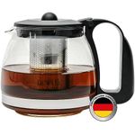 NORDIC SCHILLER Premium Glass Teapot, Heat Resistant Glass Pot with Lid 1250ml Teapot with Strainer Insert Teapot with Stainless Steel Filter Strainer Tea Maker for Loose Leaf Tea, Teapot with infuser