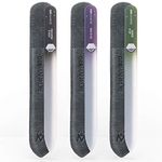 GERMANIKURE Czech Crystal Glass Nail File 3 Pack in Suede Leather Case - Professional Manicure & Pedicure Products for Smooth Easy Shaping of Natural Nails