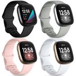 DaQin Compatible with Fitbit Sense Bands/Versa 4 Band/Fitbit Versa 3 Bands for Women Men, Soft TPU Sport Strap Replacement Bands for Fitbit Versa 4/Versa 3/Fitbit Sense, Black/Gray/Pink/White, Small