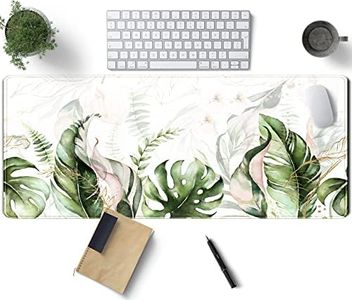 TENG DA QING Green Tropical Leaves Desk Mat XL Large Gaming Mouse Pad Sage Plant Laptop Keyboard Office Supplies Decor Accessories for Women, Mats Pads on top of Desks, 31.5x11.8x0.12 in (XCD-77)