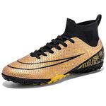 DHOVOR Boys Girls High-Top Soccer Cleats Youth Football Cleats Comfortable Turf Indoor Soccer Shoes for Kids Outdoor/Indoor/Competition/Unisex, 8-gold, 4 Big Kid